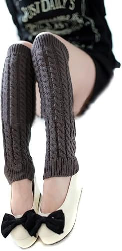 HshDUti Warme lange gehäkelte Beinstulpen für den Winter, gestrickte Leggings, Stiefelsocken, Abdeckung für Damen, Chunkys, Zopfmuster, Beinstulpen, Dunkelgrau