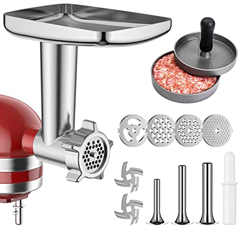 Metal Food Grinder Attachment for KitchenAid Stand Mixers HOZODO Meat Grinder, Sausage Stuffer, Great Attachment for KitchenAid Mixers, Including 3 Sausage Stuffer Accessory, Kitchen aid Meat Grinder