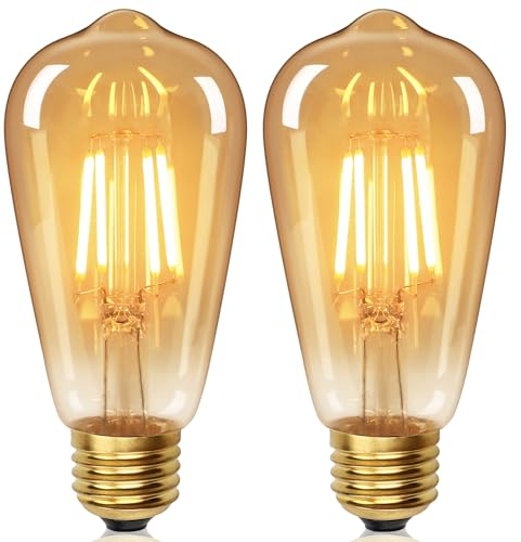 YUNRRD Vintage Light Bulb E27 Screw LED Edison Bulb ST64,4W Equivalent to 40 Watt,Retro Amber Warm Glass Screw Lamp,2700K Warm White,Non-dimmable,Screw LED Filament Lamp Squirrel Cage,2 Packs