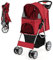 COSTWAY Folding Pet Stroller, 4 Lockable Wheels Dog Travel Pushchair Cat Buggy with Safety Belt, Adjustable Canopy, Cup Holder & Storage Basket, Dogs Cats Prams for Small Medium Pets (Red)