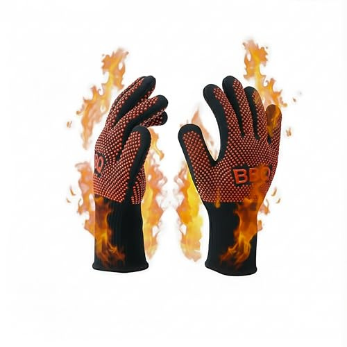 NutriChef Guanti da Forno BBQ Resistenti al Calore fino a 800°C, Guanti Ignifughi con Silicone Antiscivolo, 35,6 cm, per Griglia, Cucina e Campeggio
