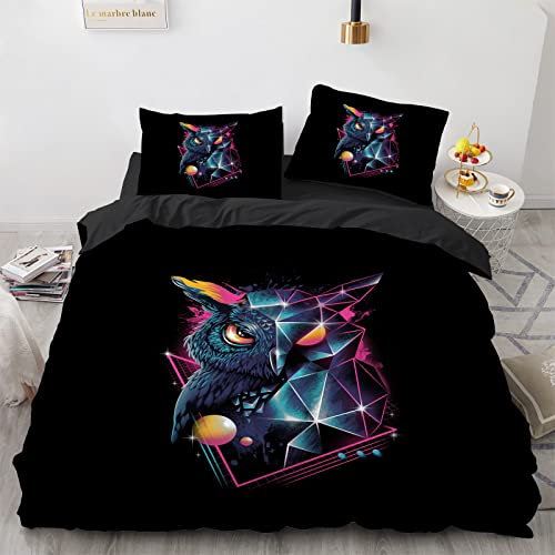 BIJOOT Eule Bettwäsche Weiche Mikrofaser Bettbezug Set 3D Drucken Bettwäsche 240 X 260 cm 240 X 260 cm Mit 2 Stücke 80X80Cm Kissenbezügen