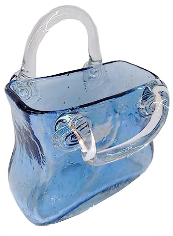 Vase Glas Handtasche, Mundgeblasene Glasvasen Tasche Glasvasen Tasche Glasvasen, FüR Zuhause, Hochzeit, Schreibtisch Dekor,Style2-Blue