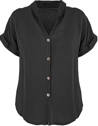 JOPHY & CO. 7147 Camisa Básica Mujer Cuello Pico Manga Kimono Viscosa Clásica Verano y Cómoda, Negro, XL