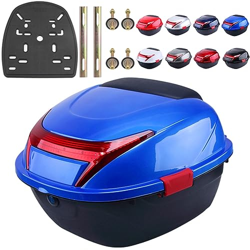NUACOS Topcase für Roller Heckbox Universelle Motorrad Top Case Hinterhelm Aufbewahrungskoffer 28L AbschließBar Motorradkoffer mit RüCkenlehne und Platte für Moped Mofa,Blau,41.5 * 37 * 27.5cm