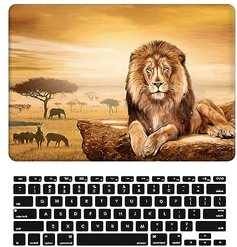 Laptop Hülle für Neues MacBook Air 13,6 Zoll Modell A2681 M2 2022 Freisetzung mit Liquid Retina Display Touch ID, Plastik Schützend Hartschale Case Cover & Tastaturschutz, Löwe