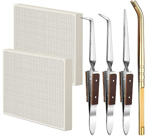 Gisafai El kit de soldadura de joyería de 6 piezas incluye 2 bloques de soldadura de panal, 1 pinza de cobre, 3 pinzas de soldadura, tablas de soldadura de cerámica, placa de soldadura para joyeros,