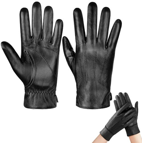mizikuu Lederhandschuhe, Winter Handschuhe Herren Damen Touchscreen Handschuhe aus Echtleder Kaschmirfutter Warme rutschfeste Winddicht Outdoor Lässige Fahren Motorradhandschuhe, Schwarz