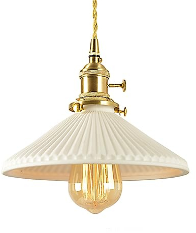 LFsem Premium Pendelleuchte mit weißem Keramik-Lampenschirm, Industrielle Vintage Messing E27 Loft Bar Deckenleuchte Hängelampe für Kücheninsel Esszimmer (Kronleuchter)