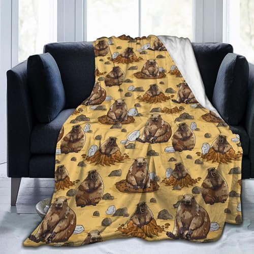 Carwayii Groundhog Überwurfdecke, weiches Tier-Flanell-Plüsch, Sofa- und Reisedecke, 152,4 x 127,7 cm, Geschenk für Damen und Herren