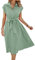 ASOMI Sommerkleid Damen Hemdkleid Kurzarm: Elegant Kurzarm Strandkleid Büro Wickelkleid Mode Tasche Hemdblusenkleid Lässig Blusenkleid Midikleid Knopf Plisseekleid V-Ausschnitt Gürtel Lichtgrün L