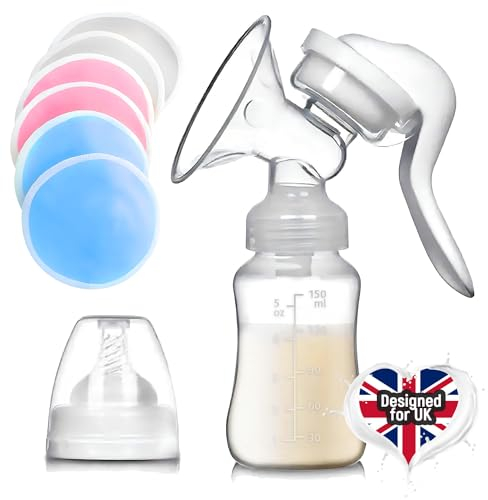 Breast Pump Manual + 6 Reusable Breastfeeding Pads - Nice and Ergonomic Design (150mL) - Baby Comfort