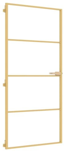 vidaXL Puerta de Interior, Puerta de Panel, Panel de Privacidad, Puerta Decorativa para Dormitorio Baño, Vidrio Templado y Aluminio Dorada