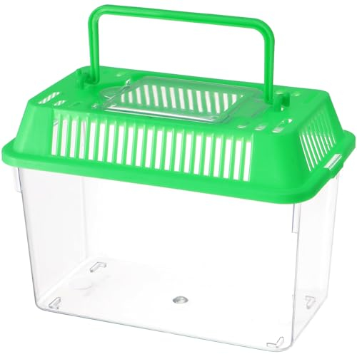 POPETPOP small plastic fish bowl - Mini Fish Tank Plastic Handheld Fish Tank for Turtle and Pet Fish (Green - Lid for Random)
