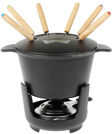 Sitram 713351 Service à fondue 10 pièces en Fonte d'acier émaillée Ø16 cm inclus 6 fourchettes, 1 caquelon, 1 couvercle, 1 support en fonte et 1 brûleur