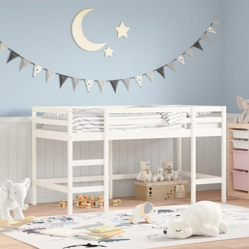 Festnight Cama Alta para Niños con Escalera, Litera con Espacio de Almacenamiento, Mueble Mobiliario Dormitorio Habitación Infantil de Madera, Blanco 90x190 cm Type 2