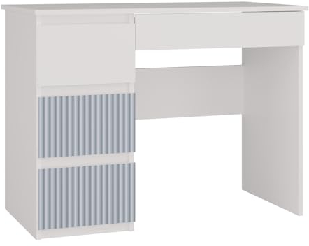 CDF Schreibtisch Mijas Links | Farbe: Weiß/Blau | 4 Schubladen | Ideal für Büro, Arbeitszimmer, Kinder- und Jugendzimmer | Funktionaler Schreibtisch für Computer, Laptop | Einfache Montage