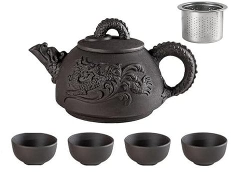 Afternoon Tea Set Handmade Dragon Teapot With Filter Tea Infuser Strainer Teacup Kettle Authentic Purple Clay Tea Sets Household Teaware Tea Set For Adults (Color : H) (H)