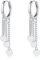 Loutade Silver Tassel Chain Hoop Earrings with Flat Disc Dangling, Hypoallergenic Simple Small CZ Silver Drop Huggie Earrings for Girls