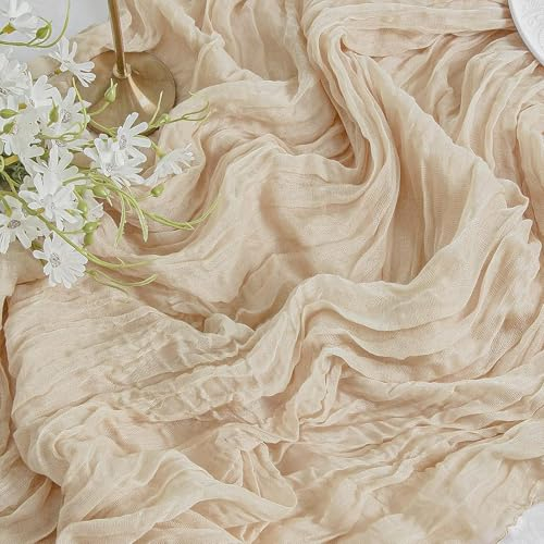 Seihtuch Tischläufer, Beige Käsetuch Tischläufer, Boho Gaze Käsetuch Tischläufer Rustikaler Durchsichtiger Läufer, Tischdecke für Boho, Hochzeit, Dekoration, Geburtstagsparty, 90 x 300 cm
