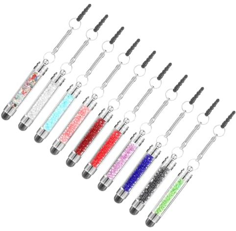 JIEYAO 10pcs Mini Stylets pour Téléphone Portable, Stylet pour Tablette en Cristal Coloré Stylet Court pour Écran Tactile avec Jack 3,5 Mm Stylet Universel pour Téléphone Smartphone