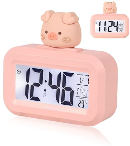 Cyrank Réveil Numérique De Dessin Animé, Réveil Kawaii, Reveil Enfant, Reveil Numerique LED, Réveil Matin, Réveil Lumineux Horloge De Bureau pour Chambre à Coucher, Salon (Rose)