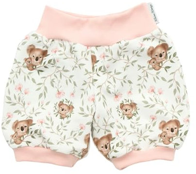 Kleine Könige Kurze Pumphose Baby Mädchen Shorts · Modell Bambus Sweet Koala weiß, Altrosa · Ökotex 100 Zertifiziert · Größe 98/104