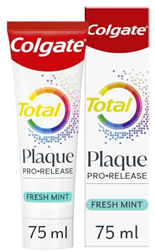 Colgate Total Plaque Pro-Release Fresh Mint Toothpaste 75ml, dental plaque remover toothpaste, neutralises the harmful effect of bacterial plaque, dissolves and lifts away gum-harming plaque