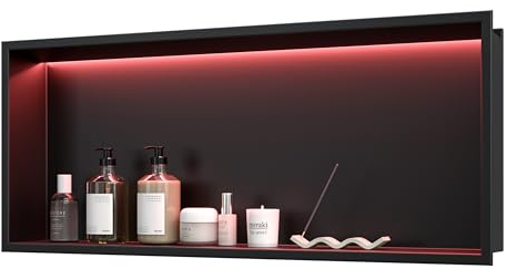 Neohomee Wandnische Dusche Edelstahl mit RGB LED-Licht, Eingebettete Duschnische Schwarz Einzelregal Lagerung mit Fernsteuerung für Badezimmer, 75 x 30 cm