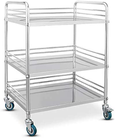 Medizinischer Trolley-Wagen, Dentallaborwagen, 2/3-lagiger medizinischer Instrumentenwagen aus Edelstahl, tragbarer Servierwagen für Krankenhausausrüstung auf Rädern, ohne Schublade, 3-lagig