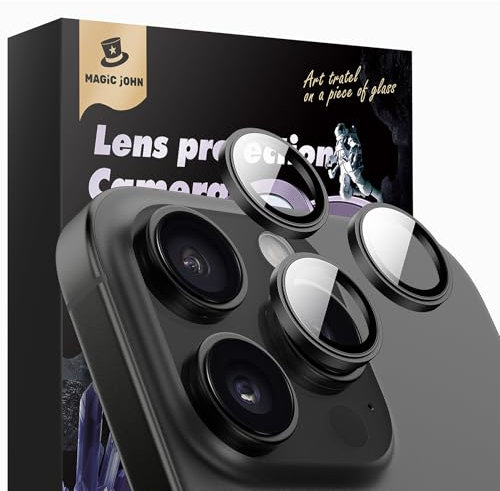 MAGIC JOHN [2 Set for iPhone 16 Pro/16 Pro Max Camera Lens Protector, Ultra HD Metal Individual Ring, 9H Tempered Glass, with Installation Kit, Black