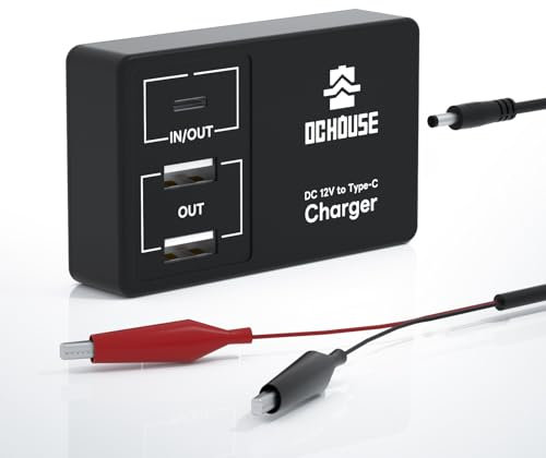 DCHOUSE Adaptateur de chargeur de batterie au lithium 12 V, convertisseur DC vers type C et USB, charge et déchargement bidirectionnels, pour batterie LiFePO4 12 V 0-50 AH, camping-car, camping