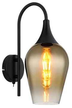 Wall Light Glass Gold Living Room Light Wall Lamp Retro Black Metal E27 Socket L x W x H 23.5 x 15 x 36 cm