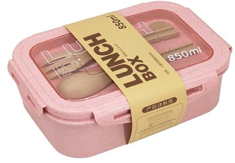 MerwDeeyt Kleine Brotdose Erwachsene Lunchbox mit Fächern, 850ML Auslaufsichere Brotzeitbox Bento Box mit Besteck für Männer Frauen, Niedlich Frühstücksbox Jausenbox für Büro, Arbeit, Picknick (Rosa)