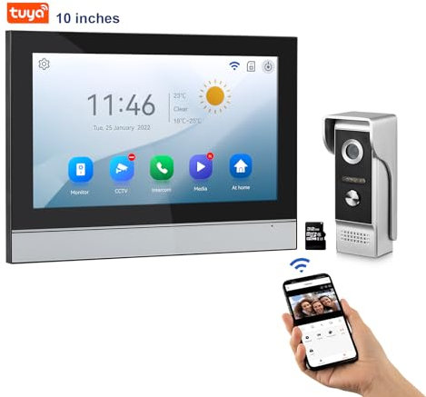 10“ kabelgebundenes Video-Türklingelsystem mit IR-Nachtsicht, Zwei-Wege-Sprechanlage, Fernentriegelung, 1 Kamera und 1 Monitore für Büro, Wohnung, Villa, Haus