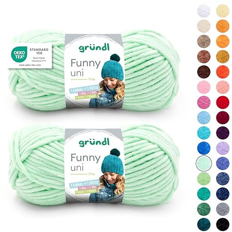 Gründl Wolle Funny uni - weiche Chenille Wolle zum Häkeln - Kuschelig und hautfreundlich - 100% Polyester - 2 Knäuel 100 g / 120 m - Nadelstärke 5-6, Pastellgrün