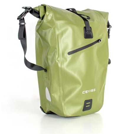CEVISS Fahrradtasche aus robustem PVC für Gepäckträger 25L Wasserdicht mit Reflektoren, Quick Connect System mit Trage- und Umhängegurt