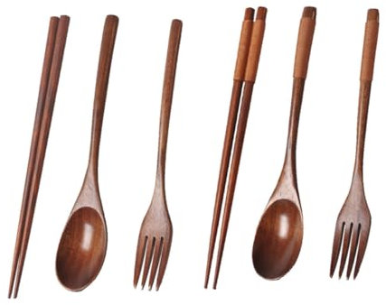 djgkENVQ Dinner Forks, 2 Sets Couple Spoon Chopsticks Wood Spoons Mini Dessert Spoons Wood Chopsticks Wooden Chopsticks Wooden Appetizer Forks Dinner Tableware Dessert