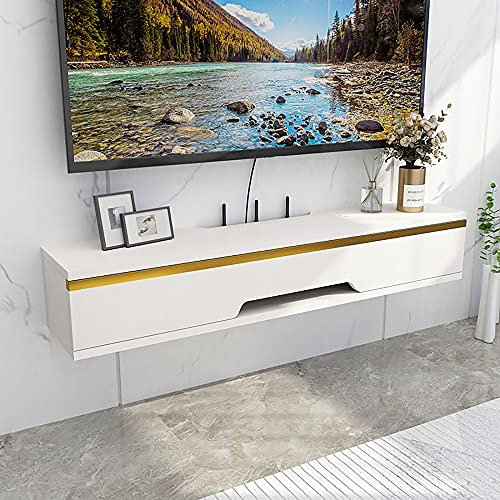 Meuble TV mural en bois massif pour la maison, le bureau, boîte de câble, routeur, lecteur DVD, rangement de 110 cm