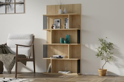 Hanah Home Sapphire Bookshelf, 80 cm x 160 cm x 21.8 cm | 100% Melamine Coated Particle Board, 18 mm Thick | Wall-Mountable, Stylish Storage Solution for Modern Spaces