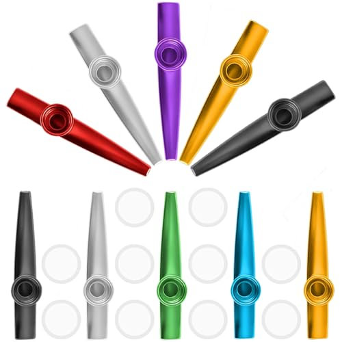 10 Stück Kazoo Set, Metall Kazoos Mit 10 Austauschbaren Membran, Geeignet, Kazoo Bunt Fur Kinder, Party Favors Geschenke, Für Kinder, Erwachsene Und Musikliebhaber Anfängerkazoo, Kazoo Instrument