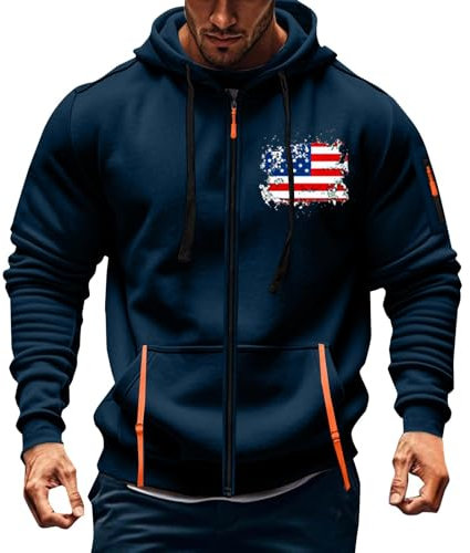Amerika Flagge Kapuzenpullover Herren Große Größen Sweatshirt Herren Oversized Herren Hoodie Schwarz Herren Pullover Langarm Winterjacke Tasche (A03-Navy, XXXXL)