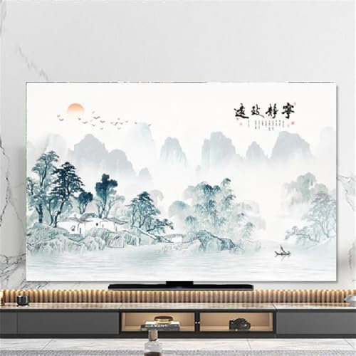 Hixingo Cubierta Antipolvo para TV, Funda para Televisor Elástico Protector para Smart TV Cubierta de Televisión Pantalla de Funda impresión de Montaña (40-43,Verde)
