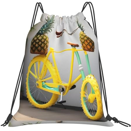 SHuWeiD Rucksack mit Ananas-Fahrraddruck, lässiger Kordelzug-Rucksack, Sport- und Fitnesstasche, Weiß, Einheitsgröße, Weiß, EinheitsgröÃŸe