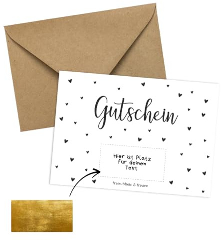 PuK Postkarten mit Rubbelsticker | DIN A6 mit Kuvert | Gutschein mit Herzen | Rubbelkarten für Überraschungen, Liebe, Du wirst Oma, Geburtstagsgeschenke (Gutschein Herzen)