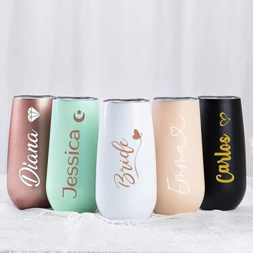 Keruidian Champagne Tumbler Custom Bachelorette Party Bridesmaid Gift Set Insulated Stainless Steel Champagne Flutes Wedding Favors (Customize Name)