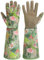 HANDLANDY Leather Gardening Gloves for Women, Thorn Proof Breathable Ladies Rose Pruning Garden Gauntlet Yard Gloves, Gift for Gardeners (Khaki, S)