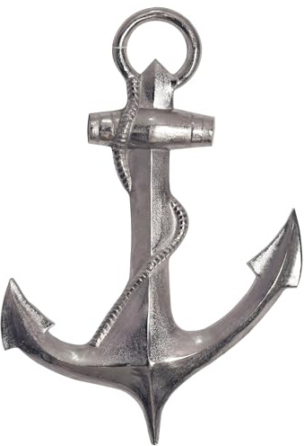Wohnling Deko Anker 70 cm Silber Große Aluminium-Figur Wohndeko Maritim, Design Wanddekoration Metall, Dekoration für Zuhause, XXL Wandschmuck, Wanddeko Modern