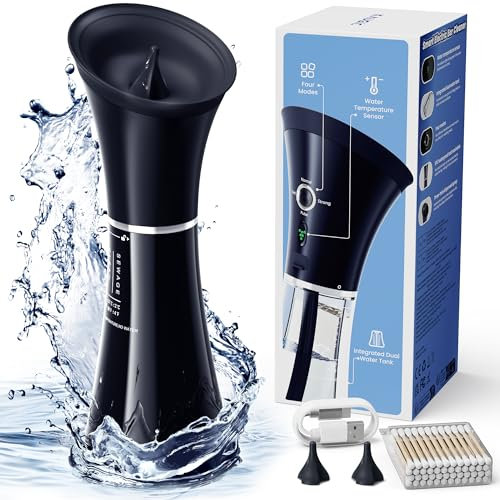 Ohrenschmalz Entferner Ohrenreiniger mit Integriertem Doppeltank, Sicherer Ohrenreiniger mit Smart Wassertemperatursensor, Ohrenreiniger für Erwachsene IPX7 Wasserdicht, Schwarz Blau