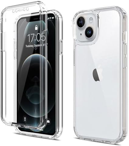 Apple iPhone 15 Plus Front and Back Case, Transparent Clear Fully Protection PC Hard Soft Cover Bumper Shockproof For iPhone 15 Plus